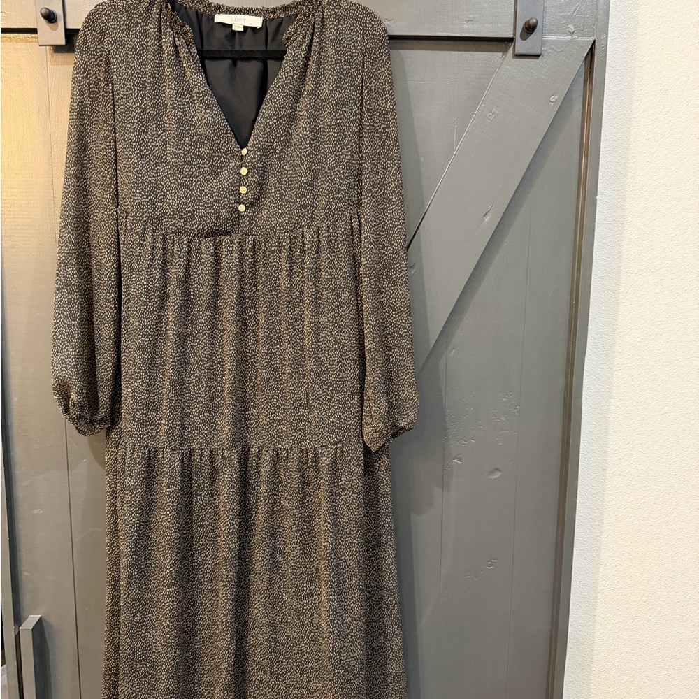 LOFT Black and Gold Long Sleeve Dress